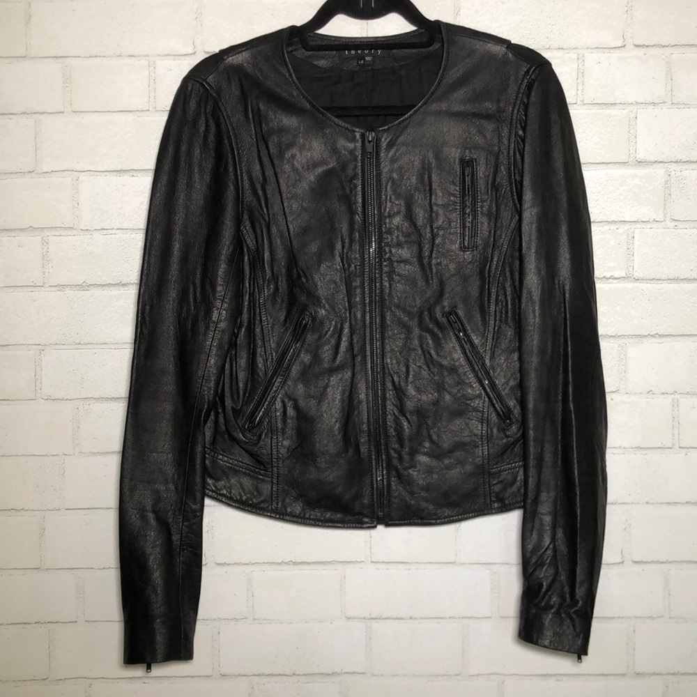 Theory Fida Black Genuine Leather Moto Jacket